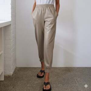 Babaton Faux‎ Leather Jogger Pants Taupe Minimal Chic XS